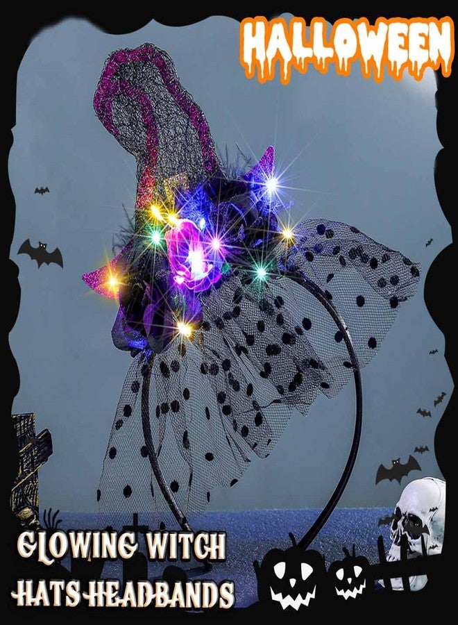 Firuilo Halloween Light Up Headband Glowing Witch Hat Headbands Floral Lace Headpieces LED Spider Web Hair Accessories for Halloween Party Cosplay - Image 2